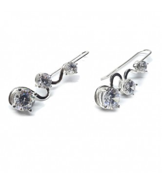 E000852 Sterling Silver Earrings With 3 Cubic Zirconia Solid Hallmarked 925 Handmade